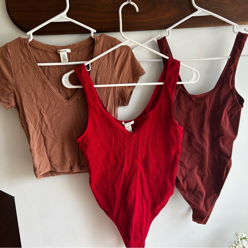 Red and Brown Women's Tops Set